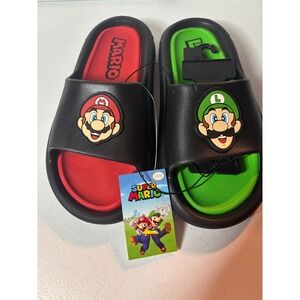 Kids Super Mario Slides Black Red Green‎ Mario Luigi Character Sandals Size 6